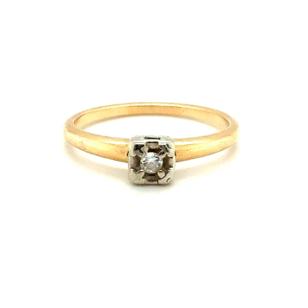 Vintage 14k Yellow Gold 2mm Diamond Solitaire Illusion Box Set Ring Size 6.25